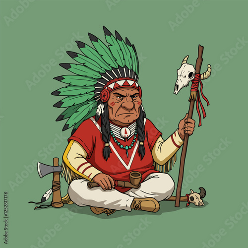 Native American Indian Chief Cartoon Illustration