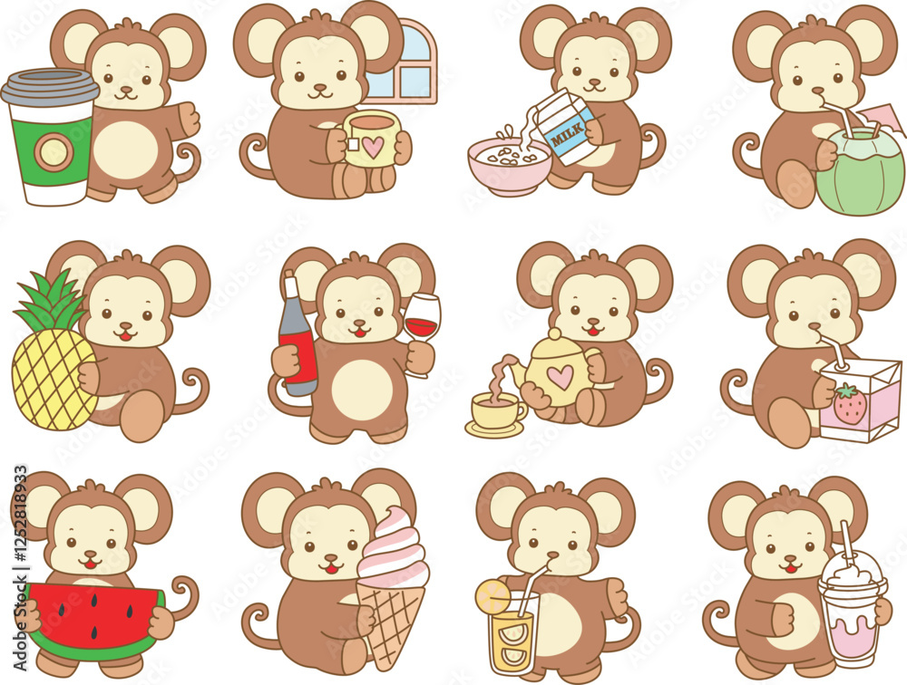 Cute Monkey vector icon. Funny baby Monkey animal series stock illustration. life of fluffy Monkey designs. Cute Monkey vector icon. Funny baby Monkey animal series stock illustration. life of fluffy Monkey designs.