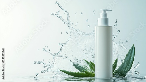 Refreshing Aloe Vera and Water Splash with Pump Bottle Mock up