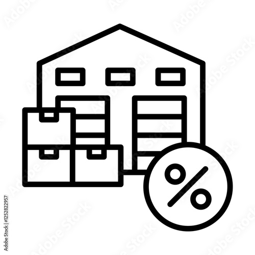 Fixed property tax image icon. There are a warehouse, cardboard boxes, and percentages.