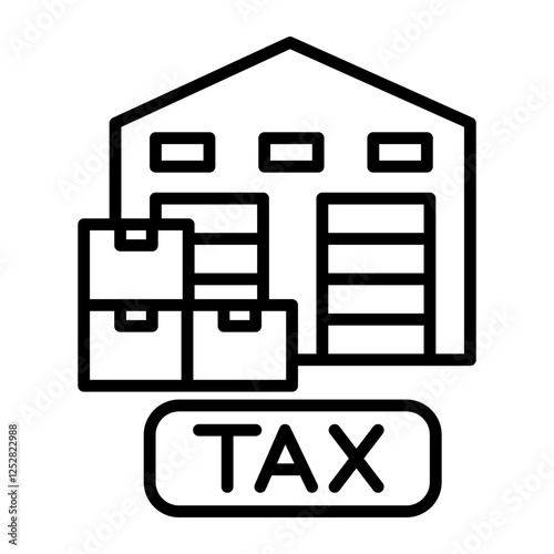 Fixed property tax image icon. There are a warehouse, tax and cardboard.