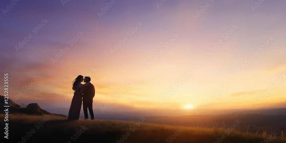A couple silhouetted against a beautiful sunset, symbolizing love and connection in nature's embrace. A couple silhouetted against a beautiful sunset, symbolizing love and connection in nature's embrace.