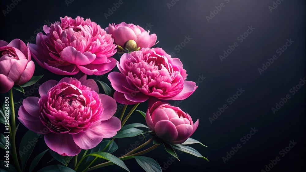 Fototapeta premium Hyper realistic pink peonies contrast beautifully against a dark background , flowers, peonies, pink