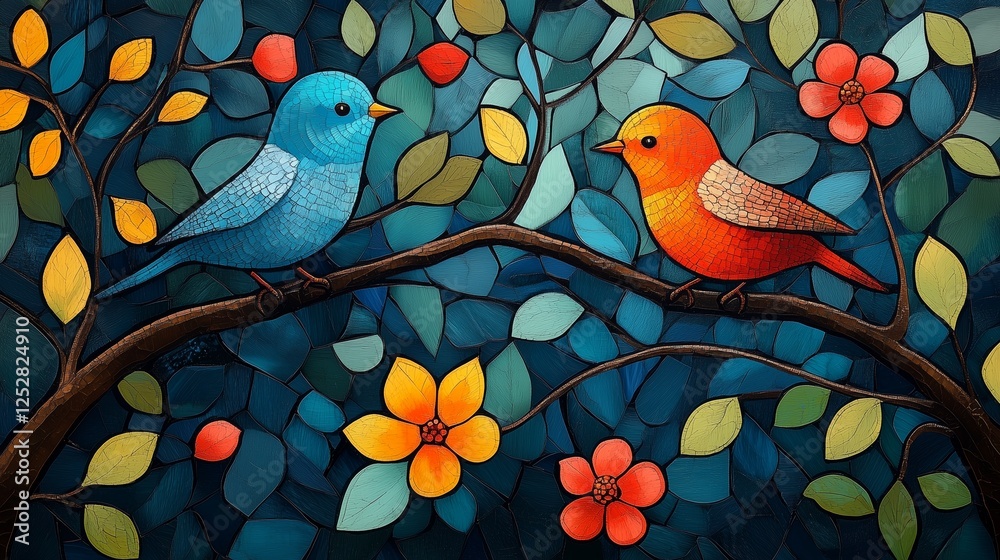 Fototapeta Colorful birds on the branches