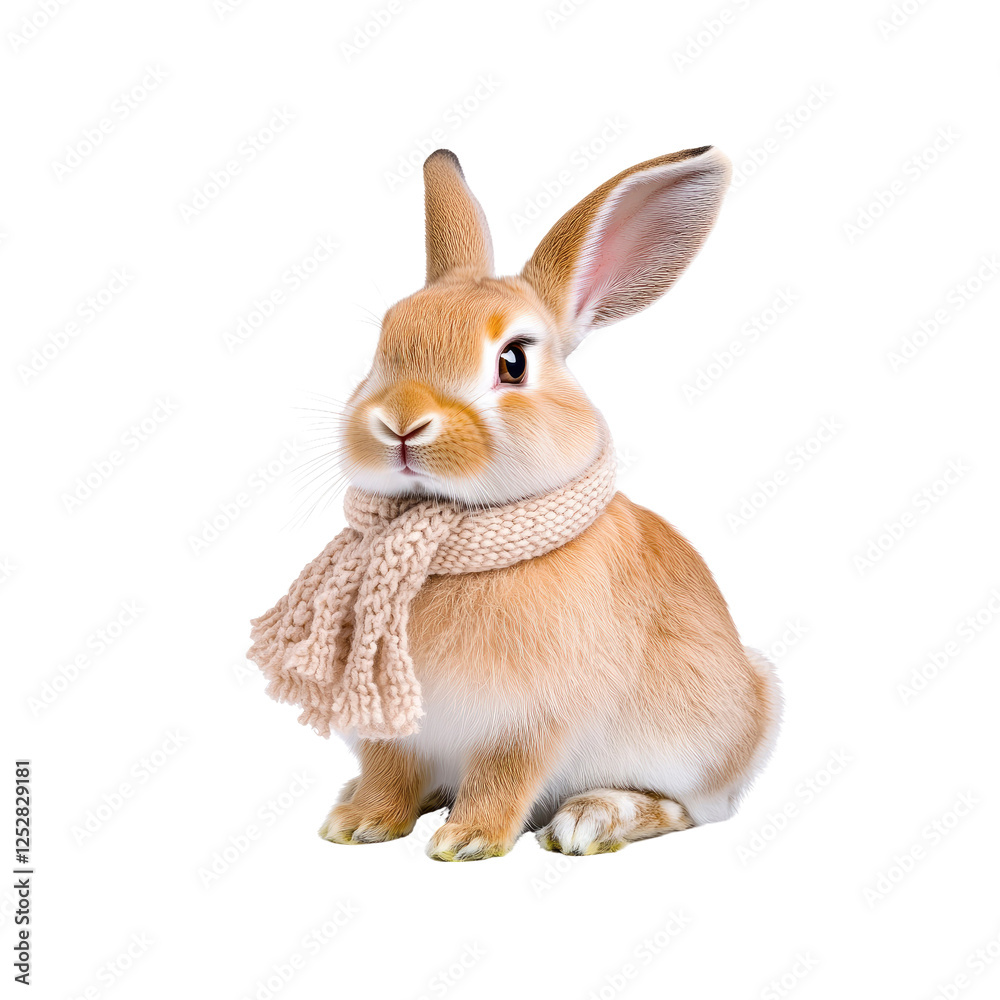 Fototapeta premium Adorable Brown Bunny Rabbit Wearing a Knitted Scarf