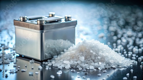 Close-up of lithium minerals with electric vehicle battery in the background, lithium, minerals