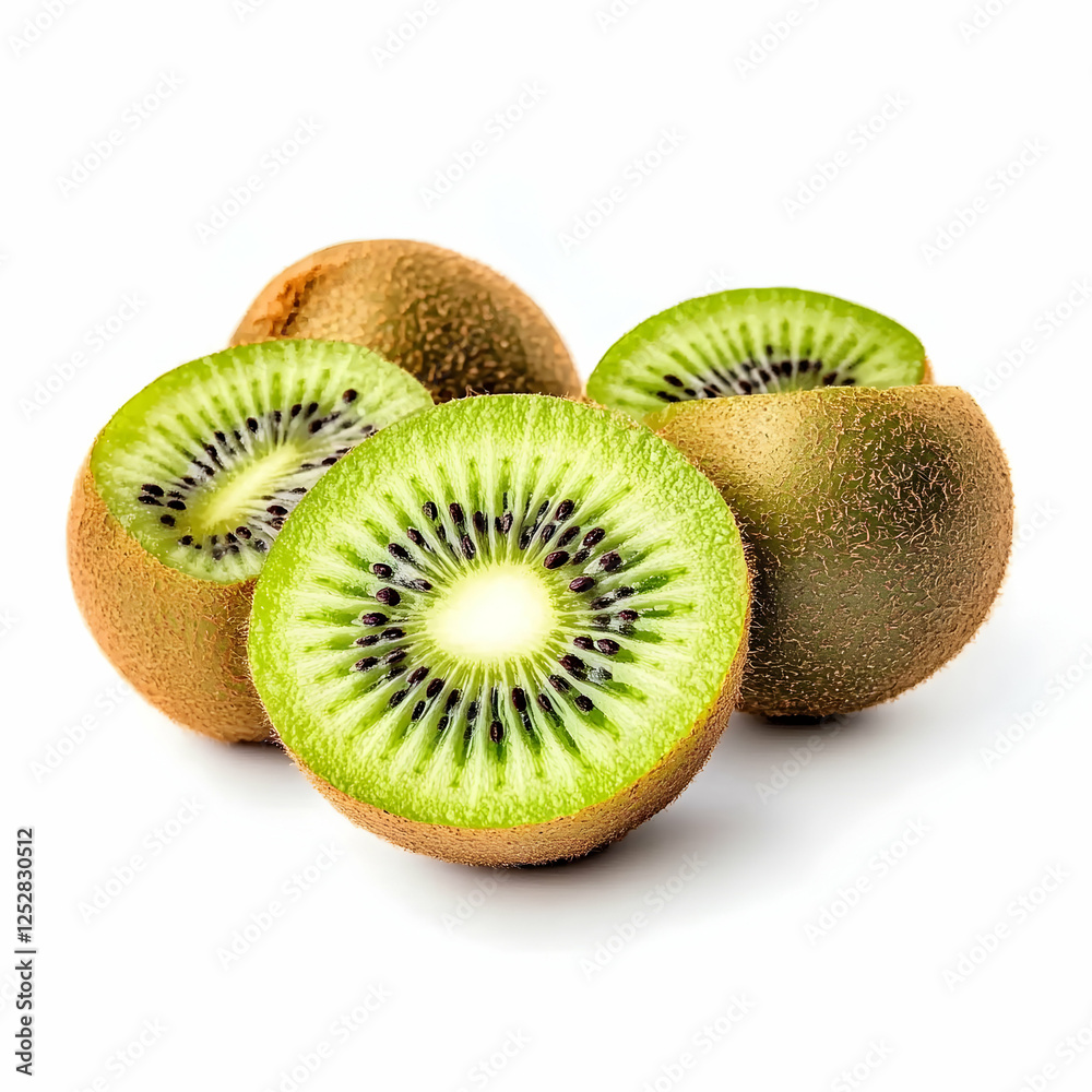 Juicy kiwi fruit halves and whole on white. Food photography for recipes or packaging Juicy kiwi fruit halves and whole on white. Food photography for recipes or packaging