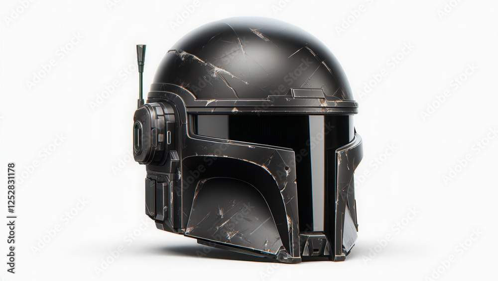 Fototapeta premium Epic sci-fi battle helmet display fantasy realm digital artwork futuristic setting close-up view