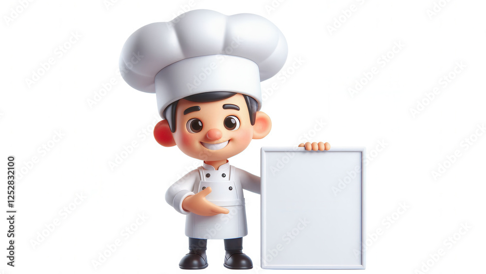 Chef with blank sign kitchen cartoon character whimsical close-up culinary creativity Chef with blank sign kitchen cartoon character whimsical close-up culinary creativity