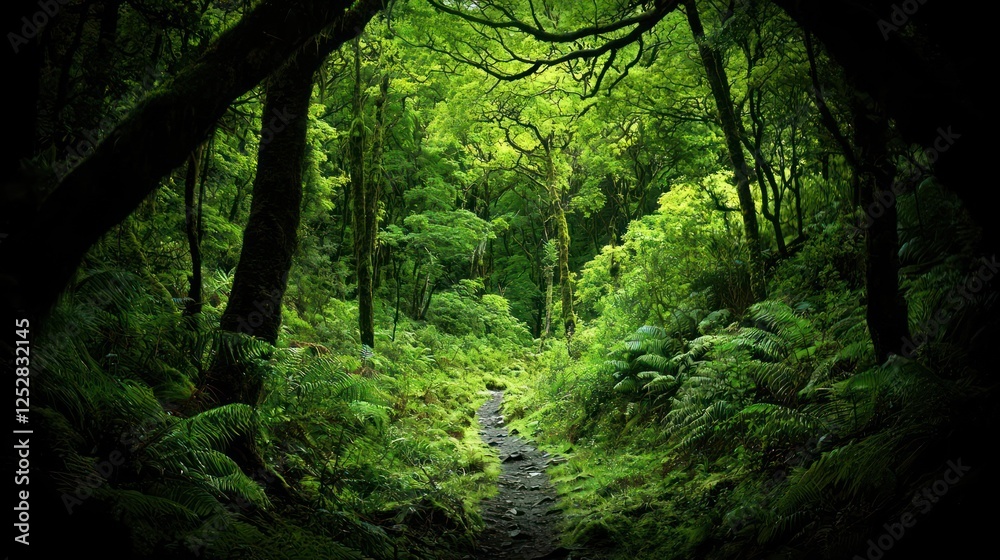 Obraz premium Dense Lush Green Forest Pathway