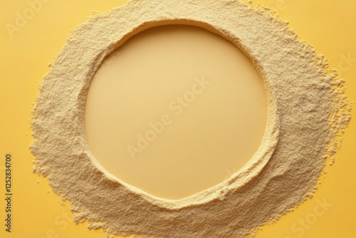 Circular frame made of fine light brown powder on yellow