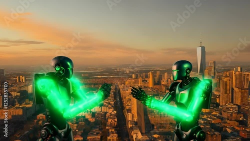 Robots Over Cityscape