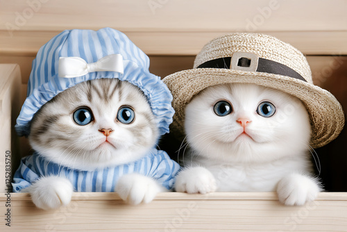 Halloween Wallpaper with adorable cats wearing Halloween costumes, in a box, with a warm and playful feel	
