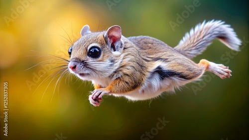 Adorable Japanese Dwarf Flying Squirrel Gliding Through Air - Stock Photo photo