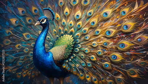 Ai generative painting of peacock showing its tail beautifully