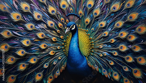 Ai generative painting of peacock showing its tail beautifully