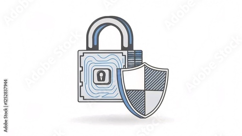 Enhancing cybersecurity lock and shield icons representing digital protection strategies tech industry graphic illustration clean background modern viewpoint security concept photo