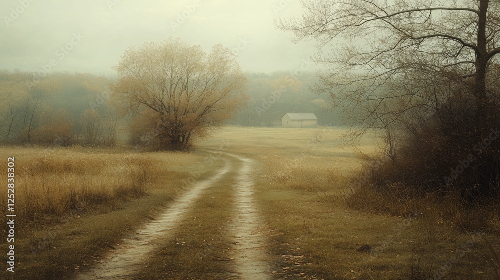The tranquil path of misty countryside The tranquil path of misty countryside