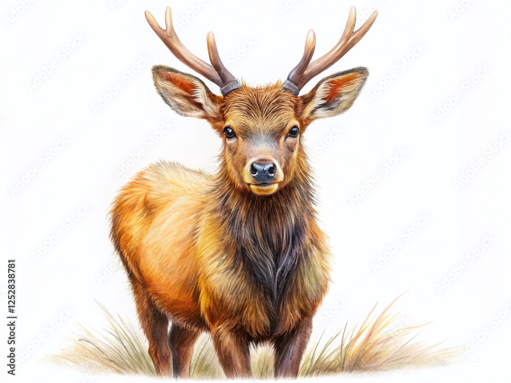 Adorable Mountain Elk Pencil Sketch, Cute Wildlife Drawing, White Background, Drone Photography Style Adorable Mountain Elk Pencil Sketch, Cute Wildlife Drawing, White Background, Drone Photography Style