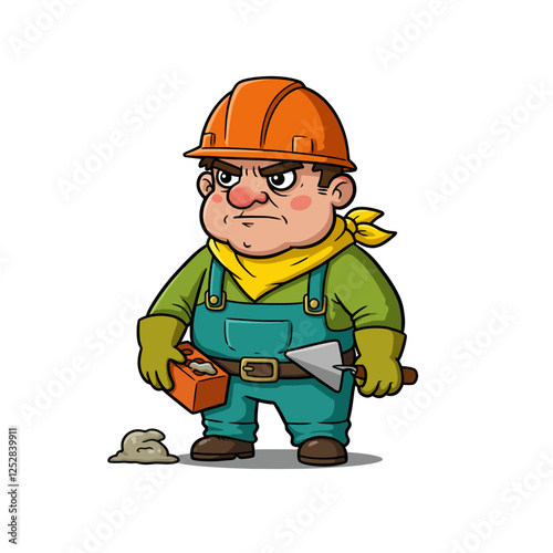 Grumpy Construction Worker Cartoon Illustration