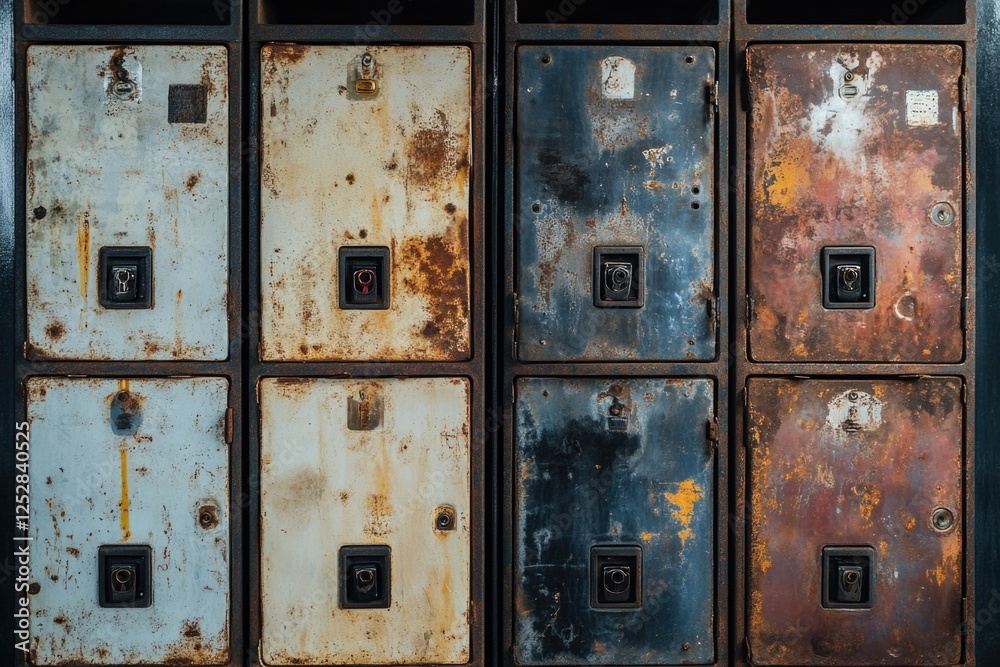 custom made wallpaper toronto digitalVintage style, dusty and grungy metal lockers with rusted surfaces.