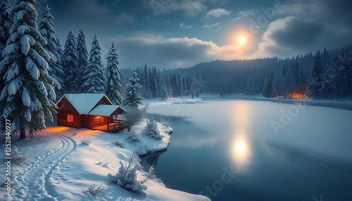 Romantic Lake View With Moonlight Reflection