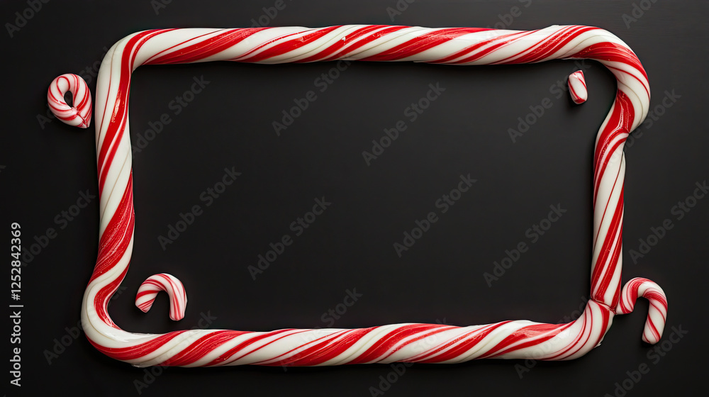 Fototapeta premium Christmas Ornaments, Candy Canes, and Gifts in Circular Arrangement on Dark Background
