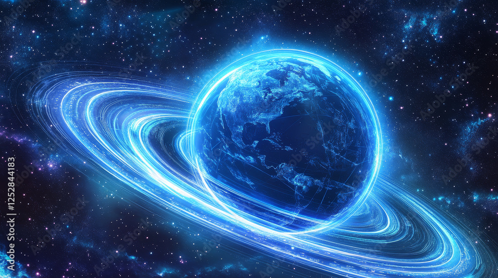 Purple planet ring with neon light digital technology background. Space energy glow abstract vector illustration. Globe power ecosystem fantasy disk. Network path galaxy concept. Speed trail circular Purple planet ring with neon light digital technology background. Space energy glow abstract vector illustration. Globe power ecosystem fantasy disk. Network path galaxy concept. Speed trail circular