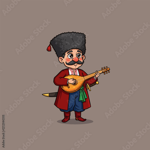 Cossack Playing Bandura Ukrainian Folk Music Illustration