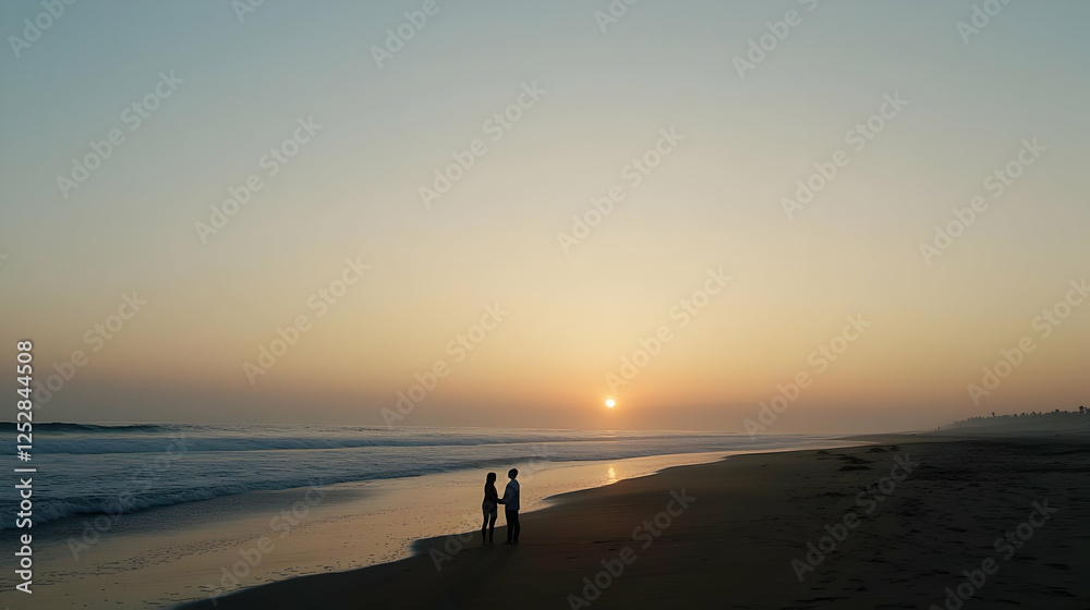 Silhouette of Couple Walking on Beach at Golden Sunset Silhouette of Couple Walking on Beach at Golden Sunset