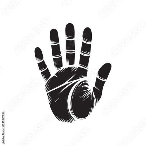 Handprint Gesture Silhouette Vector Art, Black & White Line Drawing Illustration