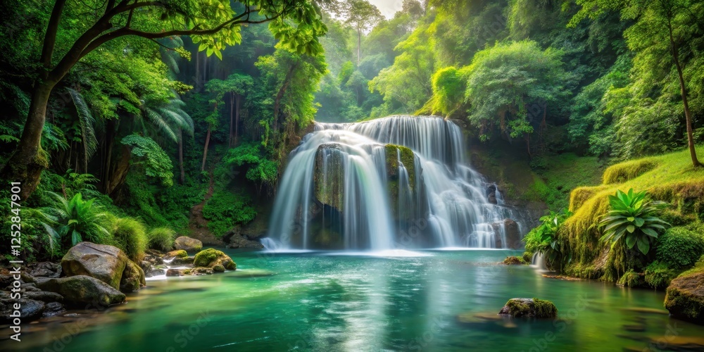 Fototapeta premium waterfall in dense forest, fresh water, greenery, fresh water,greenery,wild nature