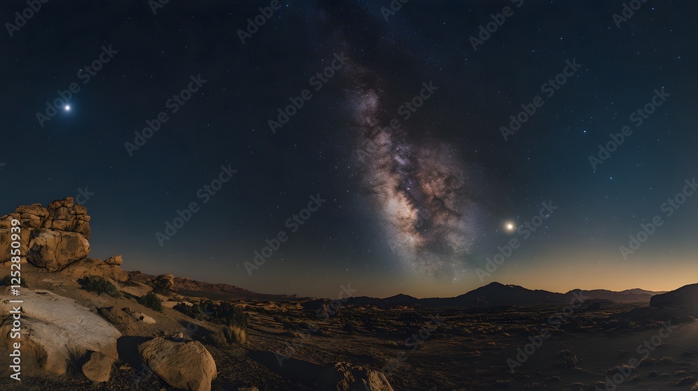 Obraz premium A brown planet with the Milky Way galaxy in the background 