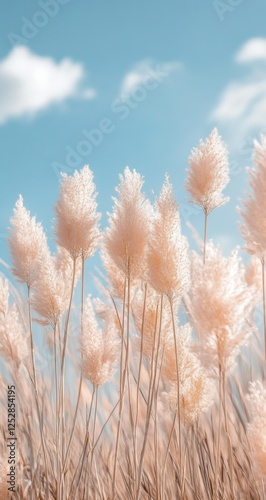 Pastel Pampas Grass Field Under a Light Blue Sky