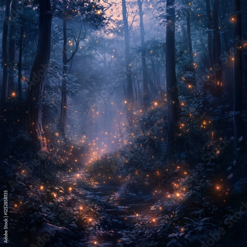 Wallpaper Mural A mist-covered forest with glowing fireflies and hidden mythical creatures Torontodigital.ca