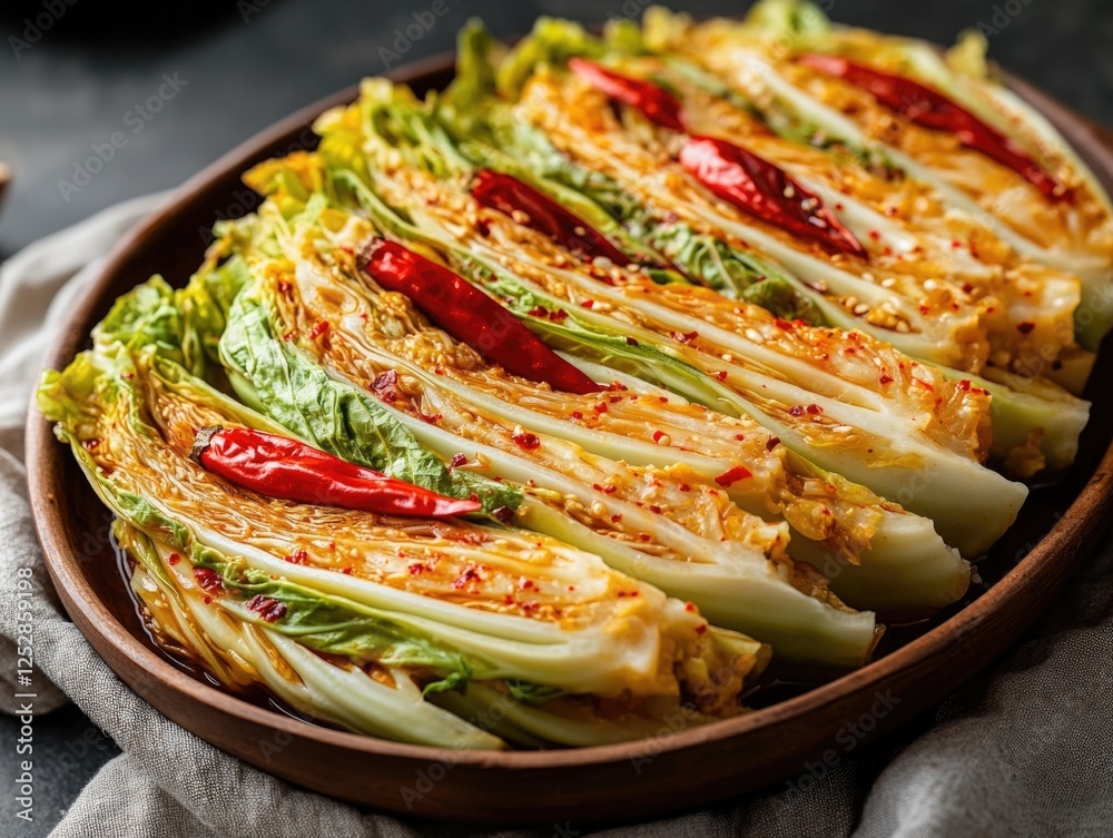 Fototapeta premium Delicious and healthy cauliflower dish, roasted to perfection. Topped with vibrant red peppers, this side is a delightful vegetable mainstay.