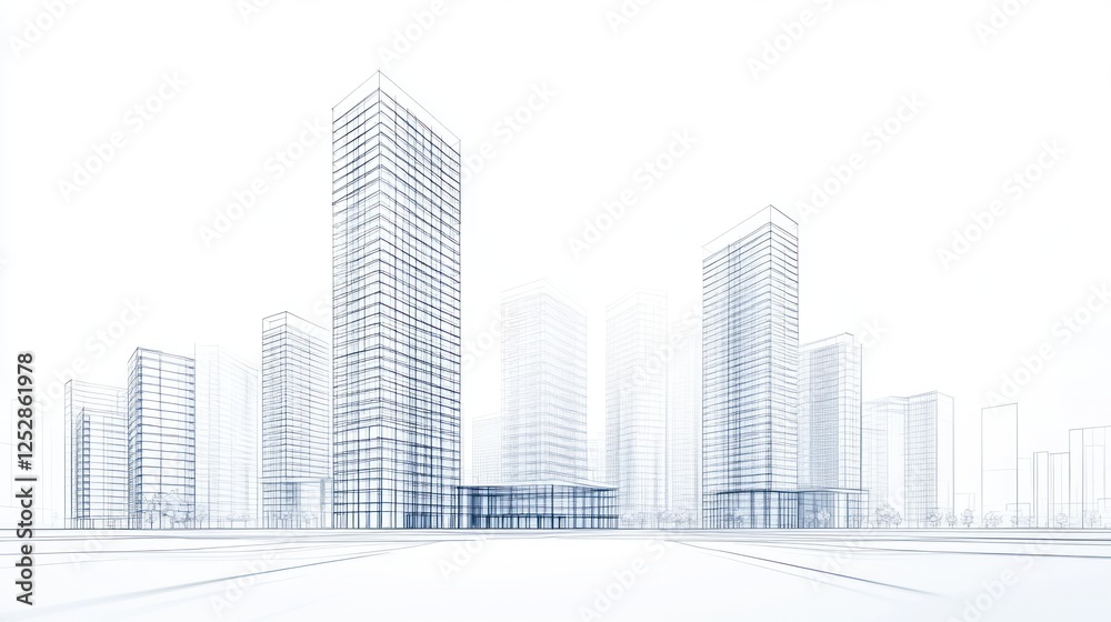 Architectural drawing of city skyline, possible use in architectural design Architectural drawing of city skyline, possible use in architectural design
