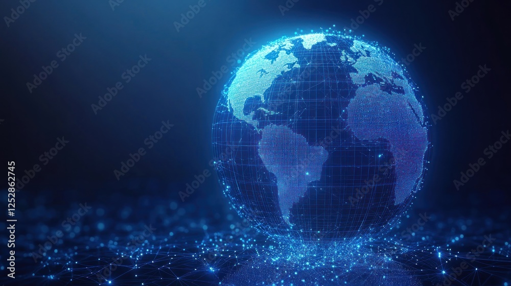 Fototapeta premium Global network connection, digital earth, glowing nodes