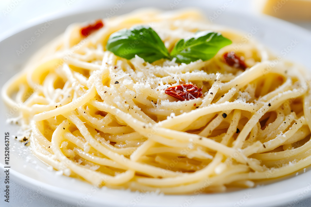 Gourmet Linguine Delight: Culinary Artistry on a Plate with Basil and Parmesan Accord Gourmet Linguine Delight: Culinary Artistry on a Plate with Basil and Parmesan Accord