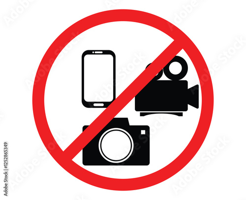 Please no camera video and handphone sign. No use camera Sign for Privacy Zones and Restricted Areas. No camera area. Flat design no photo sign