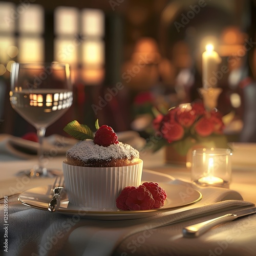 Delicious Fruity Sweet Raspbery Fruit cupcake dessert treat gourmet food on a plate