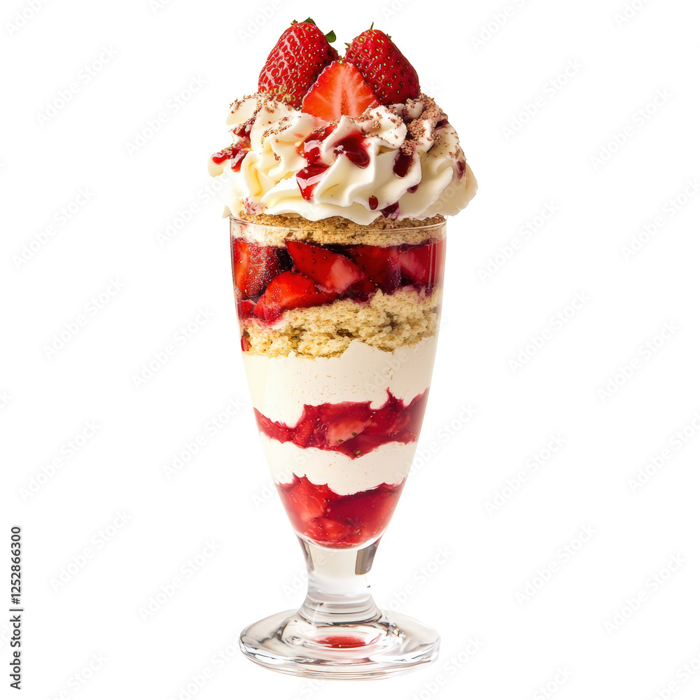 Isolated Luscious Strawberry Parfait Topped with Chocolate Shavings, a Festive Delight Isolated Luscious Strawberry Parfait Topped with Chocolate Shavings, a Festive Delight