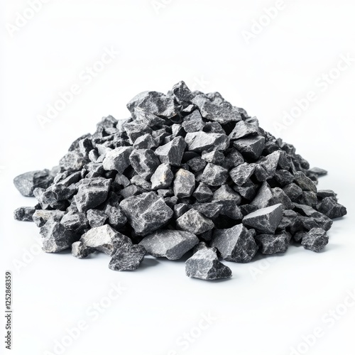 Dark gray gravel pile on white background photo