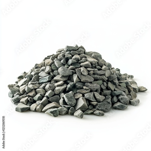 Pile of gray crushed rock on white background photo