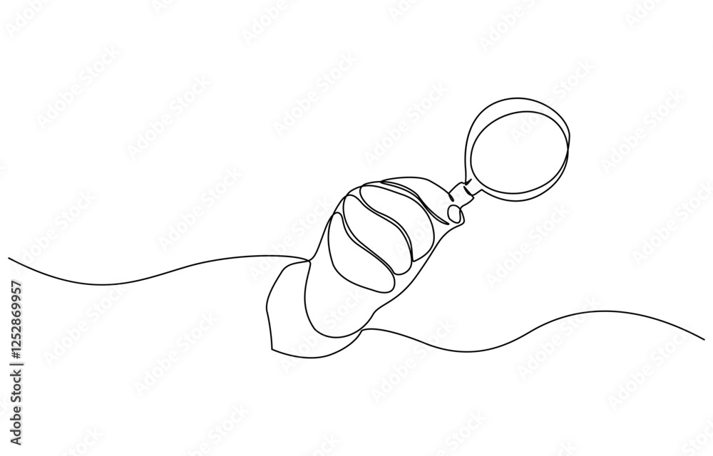 Obraz premium Continuous line drawing of magnifying glass. Hand holding magnifying glass line art drawing, Single Line Drawing of a Hand Holding a Magnifying Glass - Minimalist Concept on White Background.