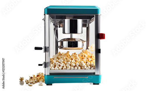 A modern popcorn maker with a transparent popping chamber on a empty plain background
