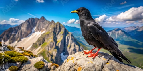 Alpine Chough on Grintovec Mountain, Slovenian Alps - Bird Photography photo