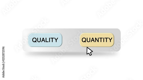 Cursor Choosing Quality or Quantity illustrating a value and decision-making concept on a white background and green screen