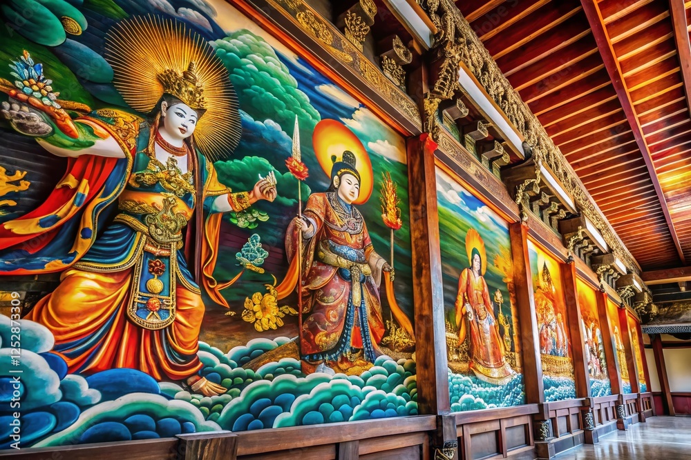 Fototapeta premium Ancient Japanese Wind & Thunder Gods: Kenniji Temple Mural, Kyoto - High-Resolution Stock Photo