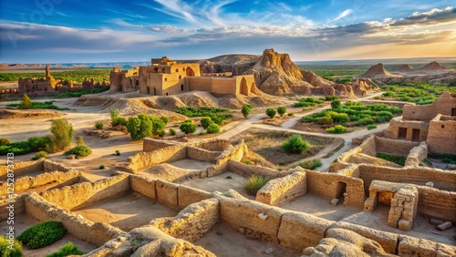 Ancient Sauran Ruins, Kazakhstan: Silk Road City Remnants, Historical Site, Archaeological Discovery photo